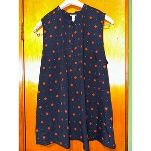 A NEW DAY Women's Navy Blue Patterned Tank Top Lace Collar Size Large